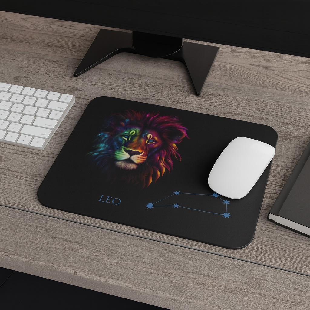 Leo Zodiac Mouse Pad – Cosmic Lion Art & Constellation Design