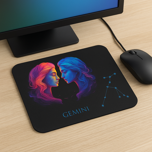 Gemini Zodiac Mouse Pad – Cosmic Twin Energy Art & Constellation Design