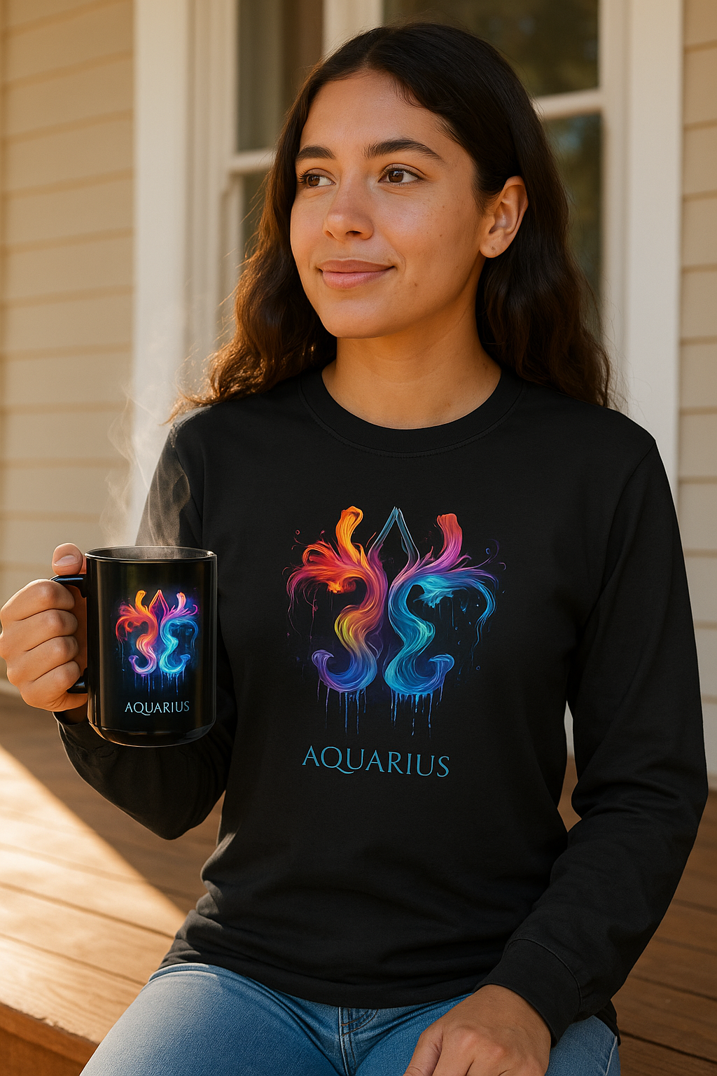 Aquarius Long Sleeve Zodiac T-Shirt – Visionary Energy Edition