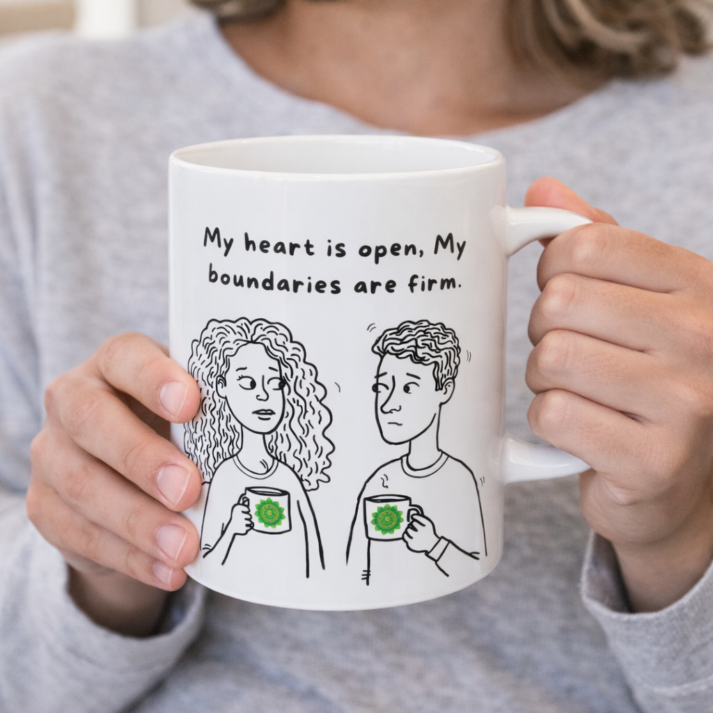 Animated Heart Chakra Mug – Open to Love… Proceeding Carefully (11oz & 15oz)