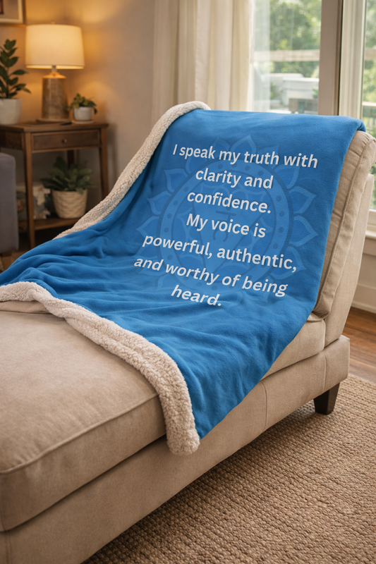 Throat Chakra Premium Sherpa Blanket — Truth, Expression & Confident Communication