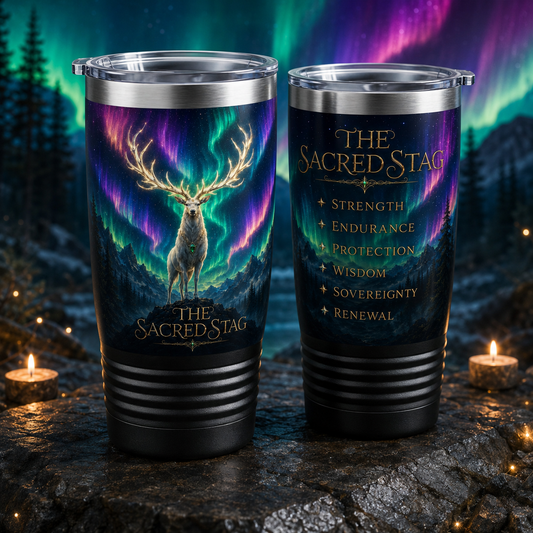 The Sacred Stag 20 oz Guardian Tumbler | Strength, Protection & Renewal