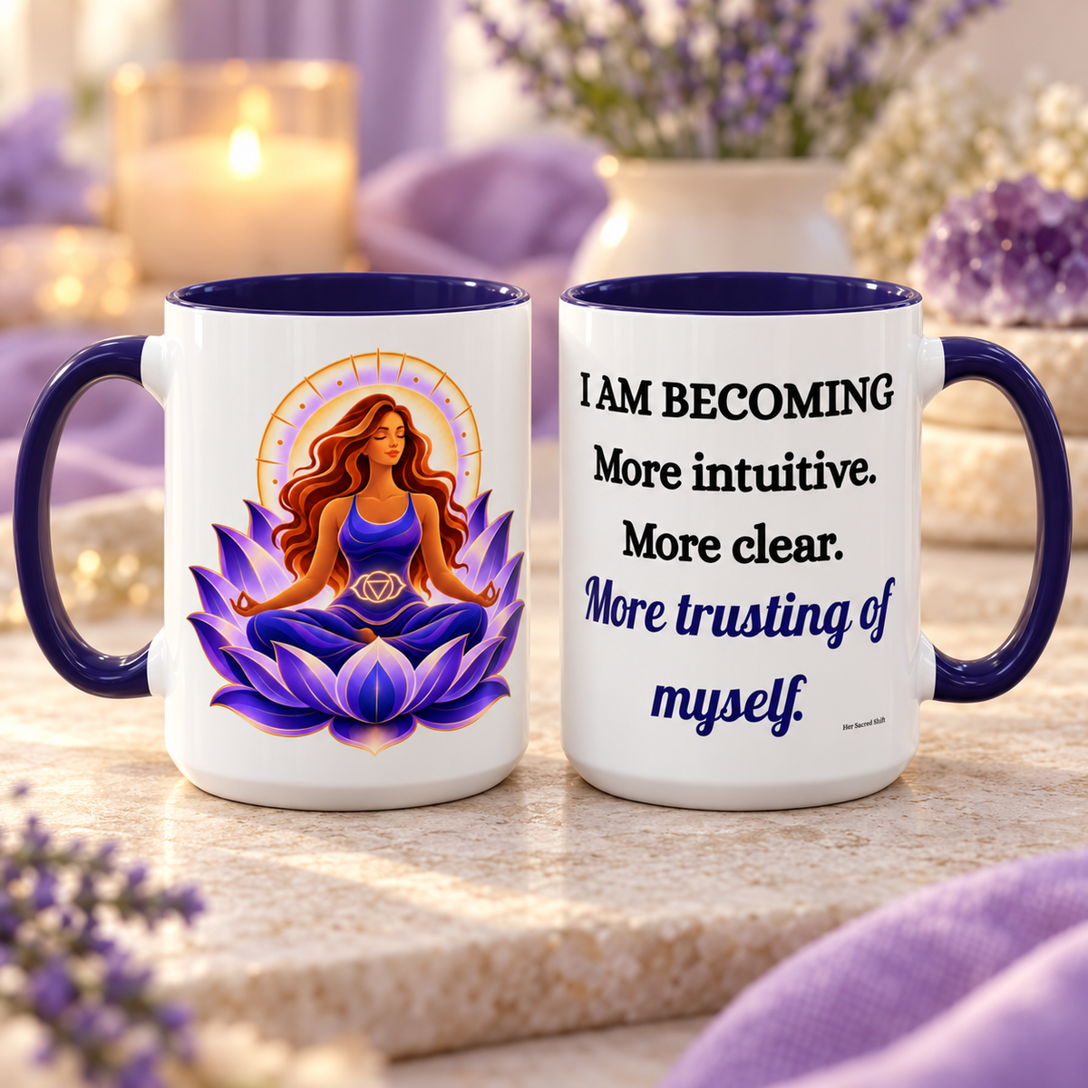 Third Eye Chakra Affirmation Mug - "I Am Becoming" Spiritual Lotus Design (11/15 oz.)