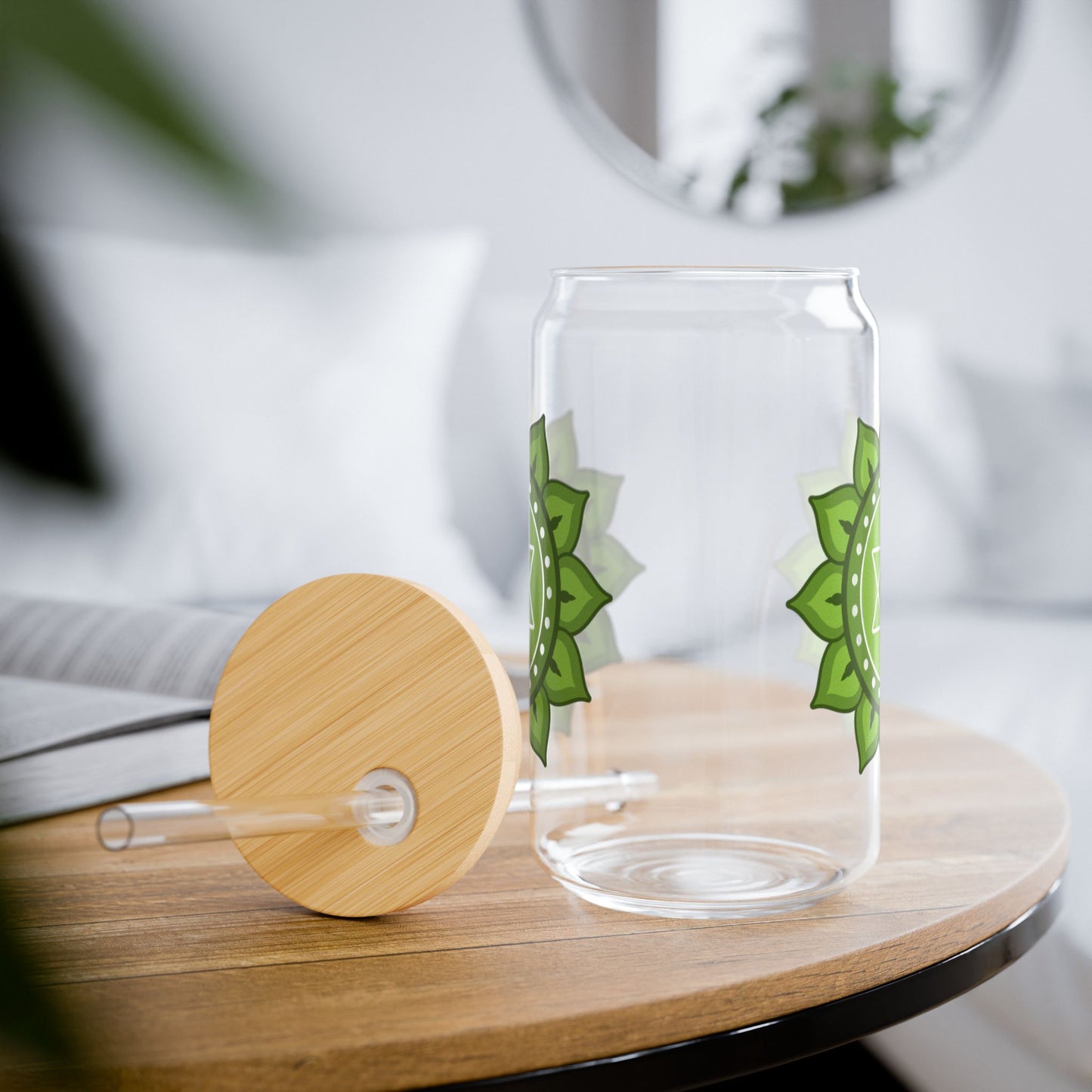 Heart Chakra Sipper Glass – 16oz Bamboo Lid & Straw