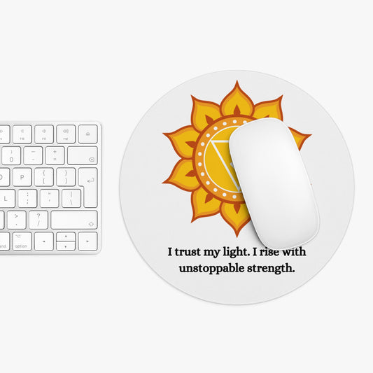 Solar Plexus Chakra Mouse Pad – Manipura Lotus Symbol with Strength & Confidence Affirmation