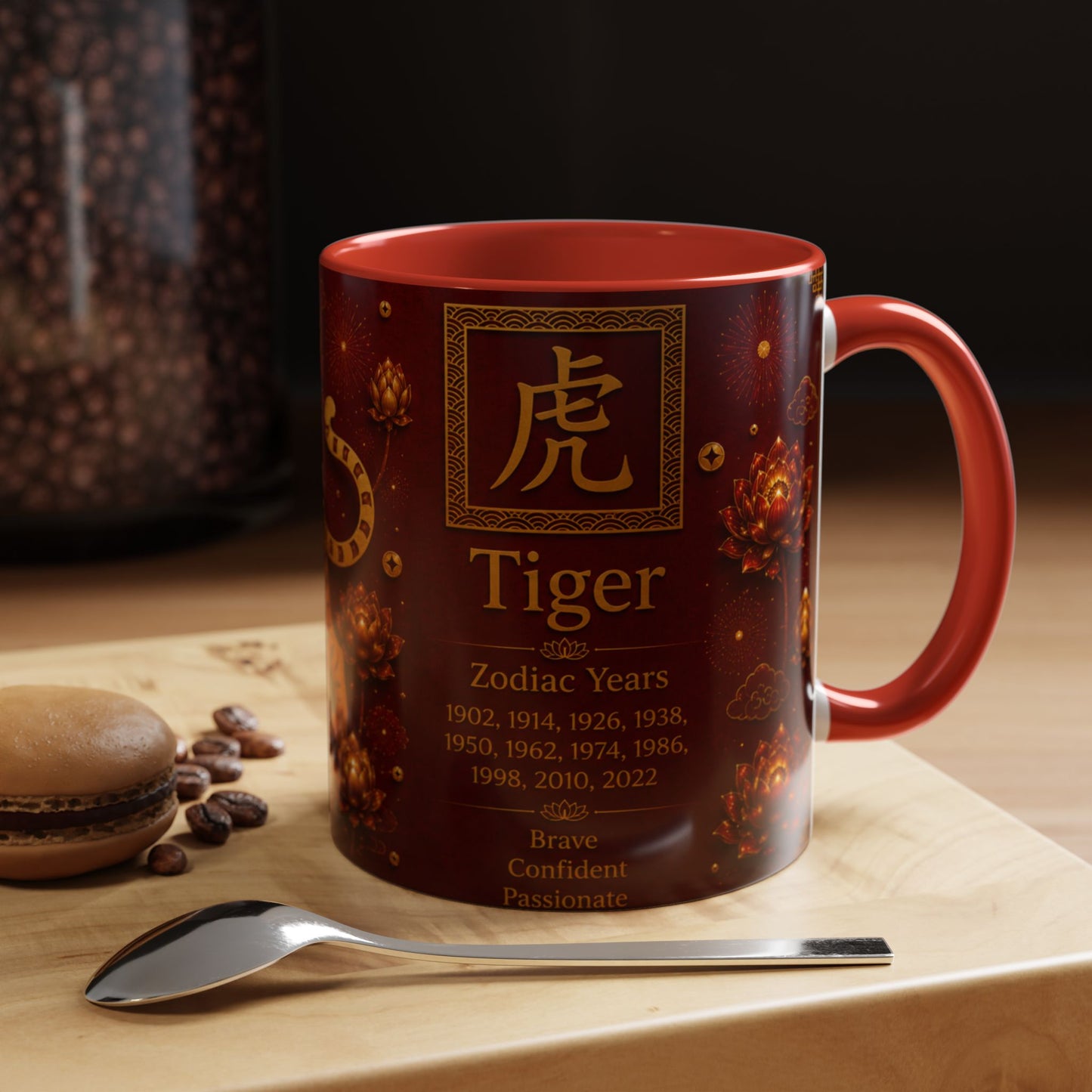 Tiger Zodiac Coffee Mug — Chinese New Year Red Accent Mug (Years & Traits)