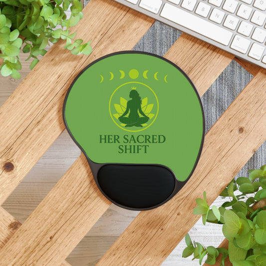Her Sacred Shift Heart Chakra Mouse Pad with Wrist Rest — Moon Phase Meditation Edition