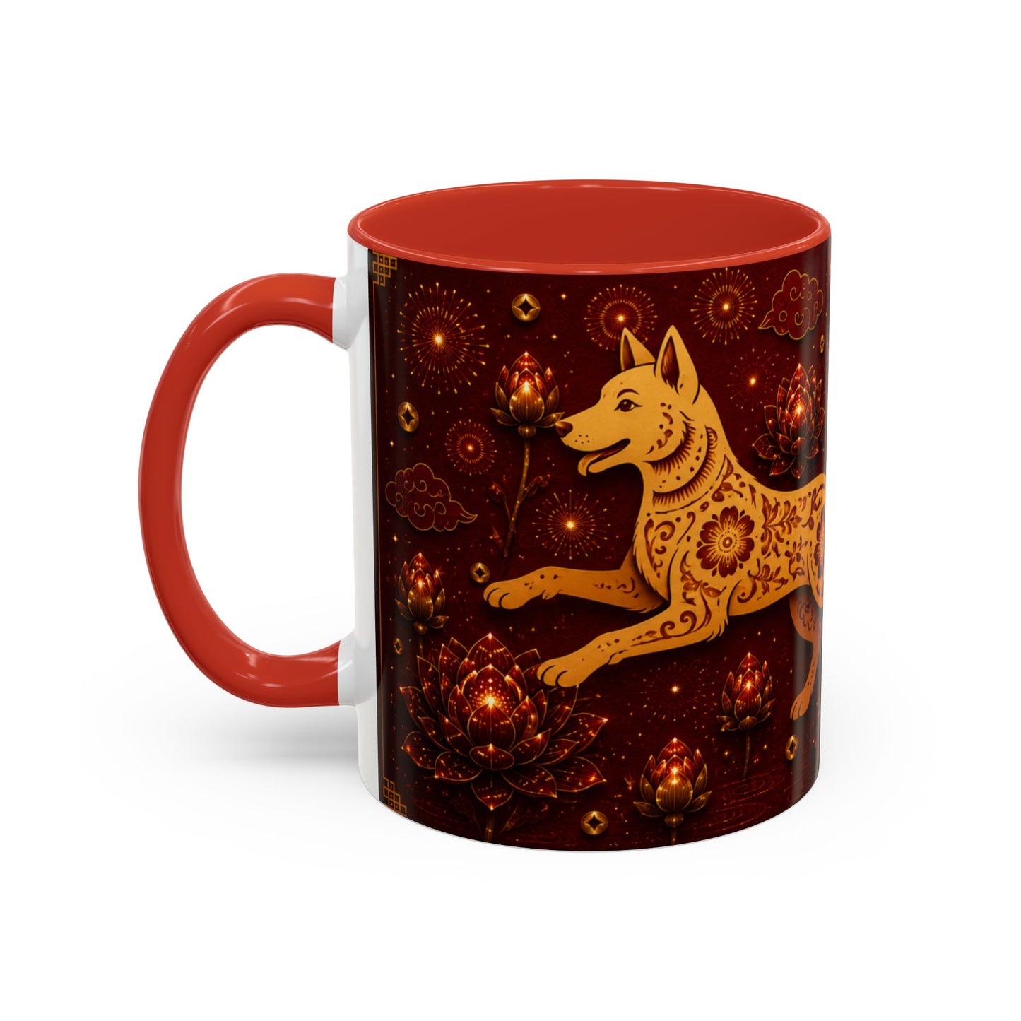 Chinese Zodiac Dog Accent Coffee Mug — Year of the Dog Decorative Tea Cup (11oz)