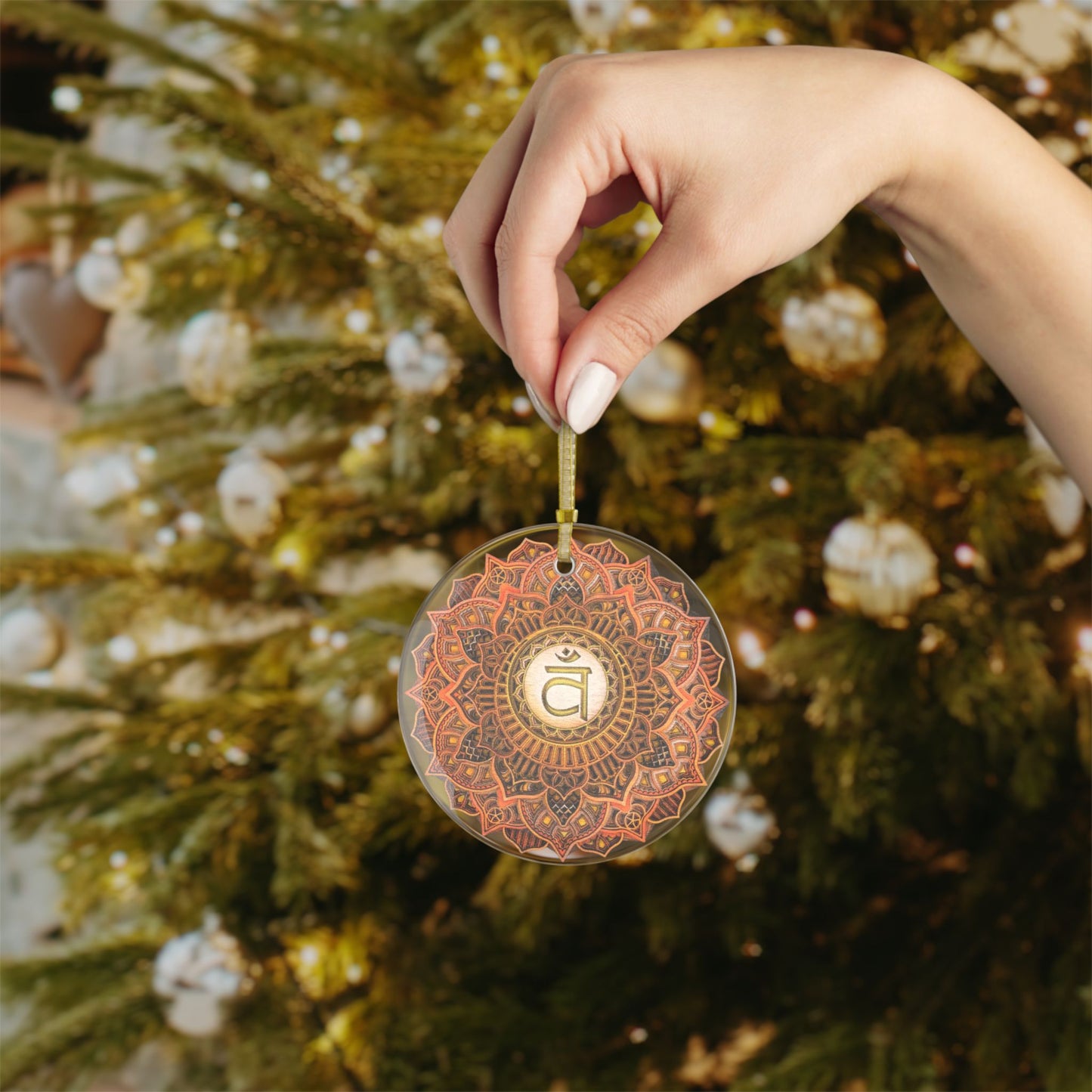 Sacral Chakra Mandala Design Glass Ornament