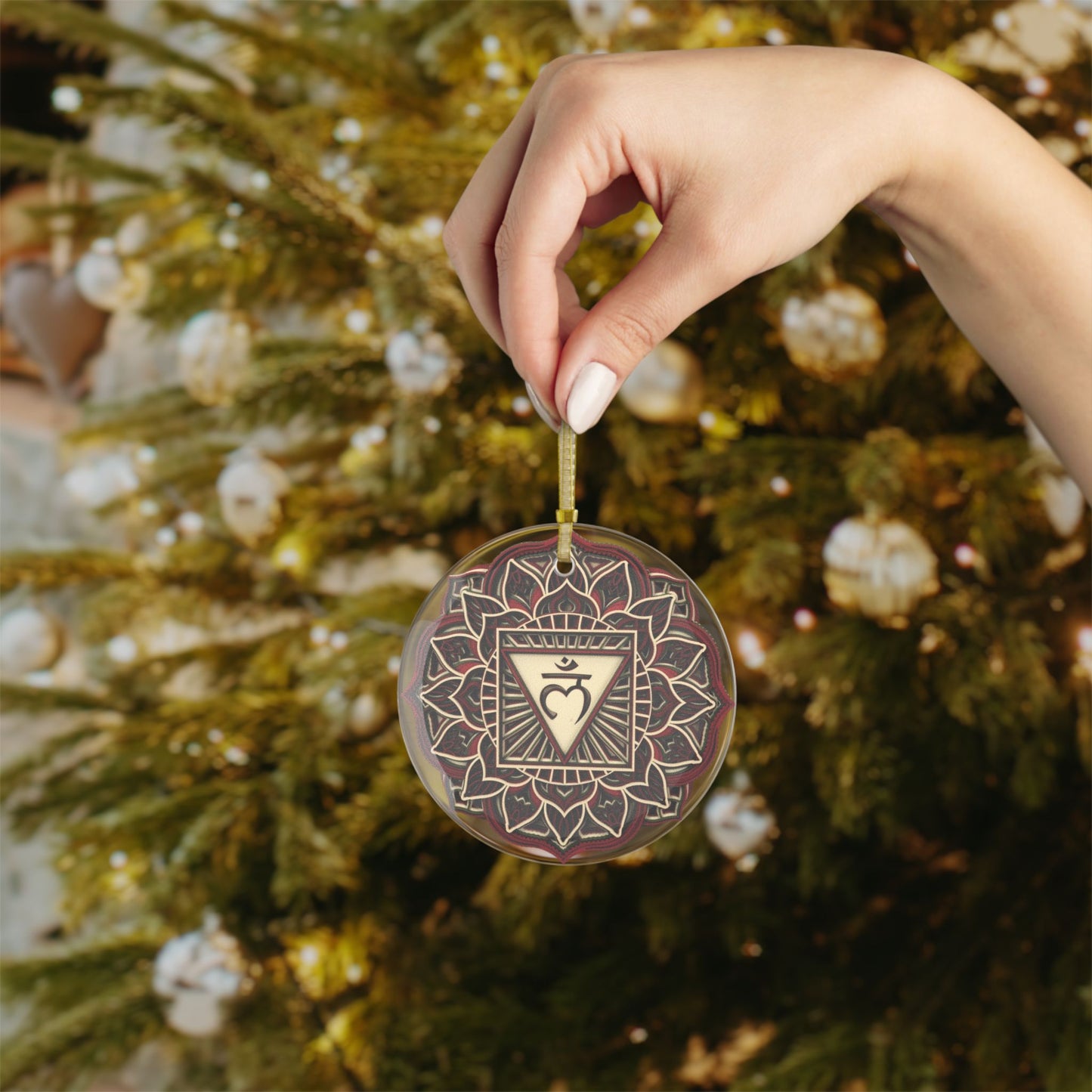 Root Chakra Mandala Glass Ornament