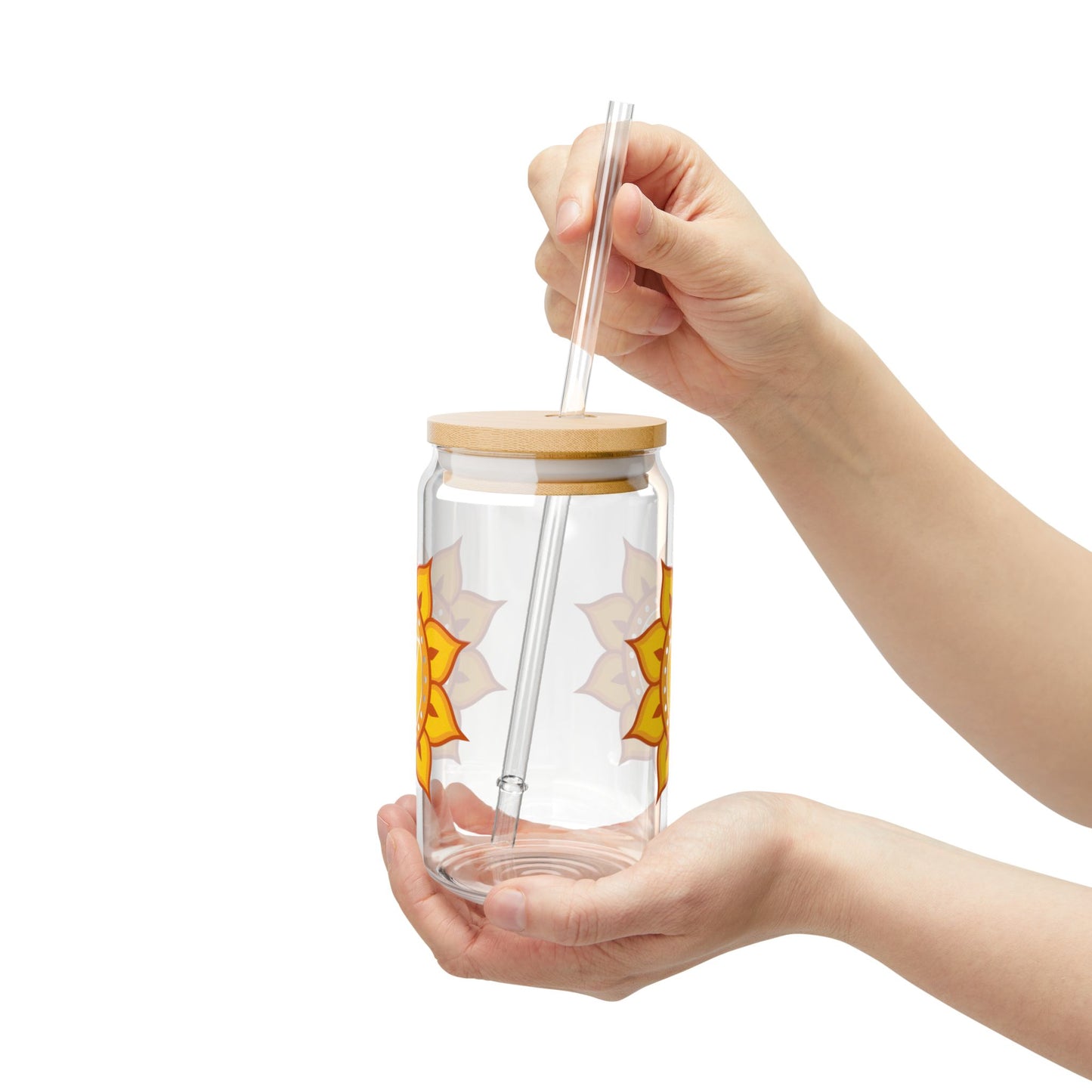 Solar Plexus Chakra Sipper Glass – 16oz Bamboo Lid & Straw