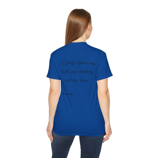 Throat Chakra Affirmation Tee – “I Freely Express My Truth” | Her Sacred Shift