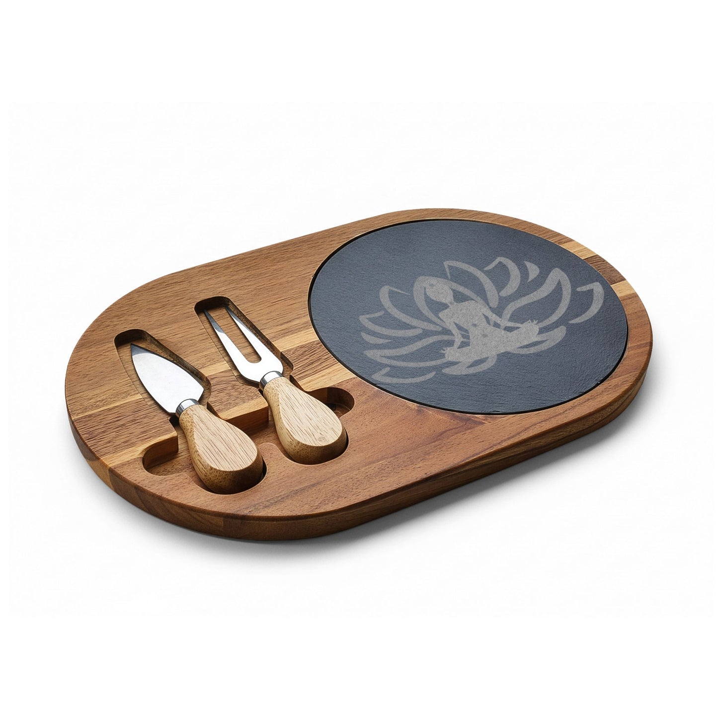 Sacred Hosting Charcuterie Board – Lotus Slate & Acacia Wood Set