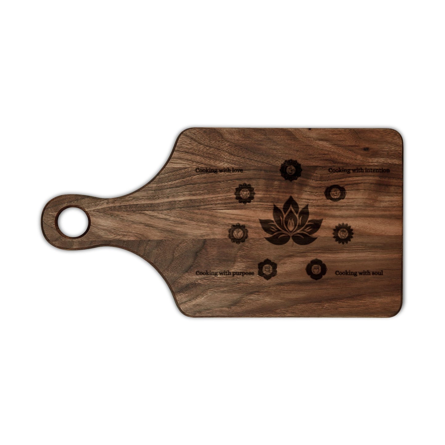 Sacred Lotus Chakra Cutting Board – Maple or Walnut | Cook with Intention, Love & Soul