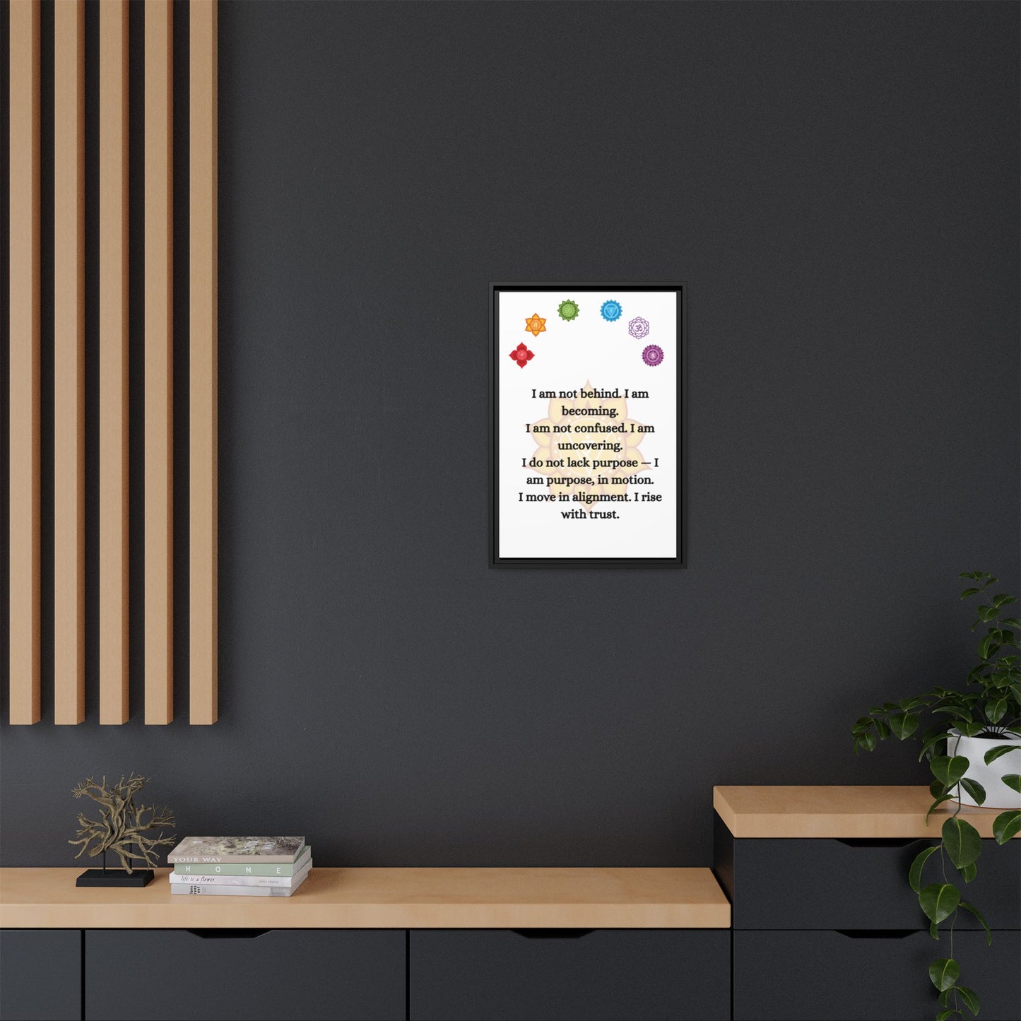 Chakra Alignment Canvas – “I Am Becoming” Affirmation Art (Framed)