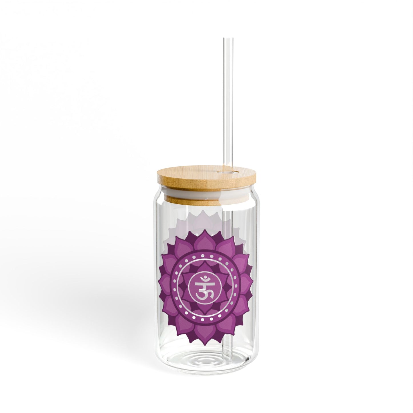 Crown Chakra Sipper Glass – 16oz Bamboo Lid & Straw