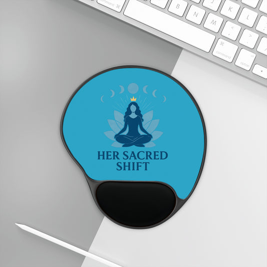 Her Sacred Shift Throat Chakra Mouse Pad with Wrist Rest — Meditation & Clarity Edition