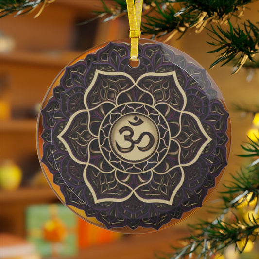 Crown Chakra Mandala Design Glass Ornament