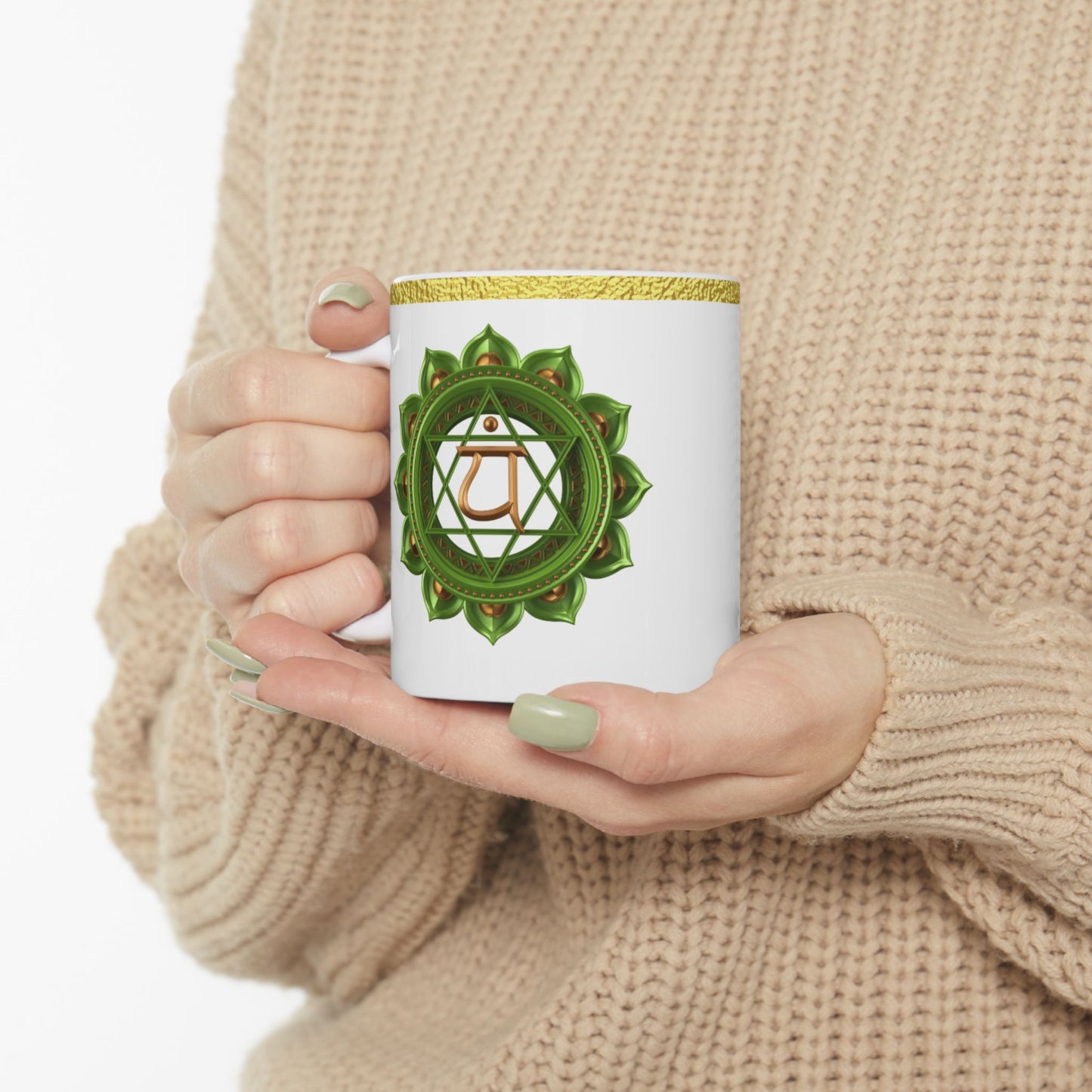 Heart Chakra Mug – Open in Love & Harmony (Golden Collection, 11oz)