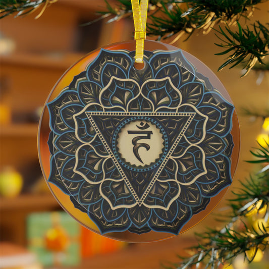 Throat Chakra Mandala Design Glass Ornament