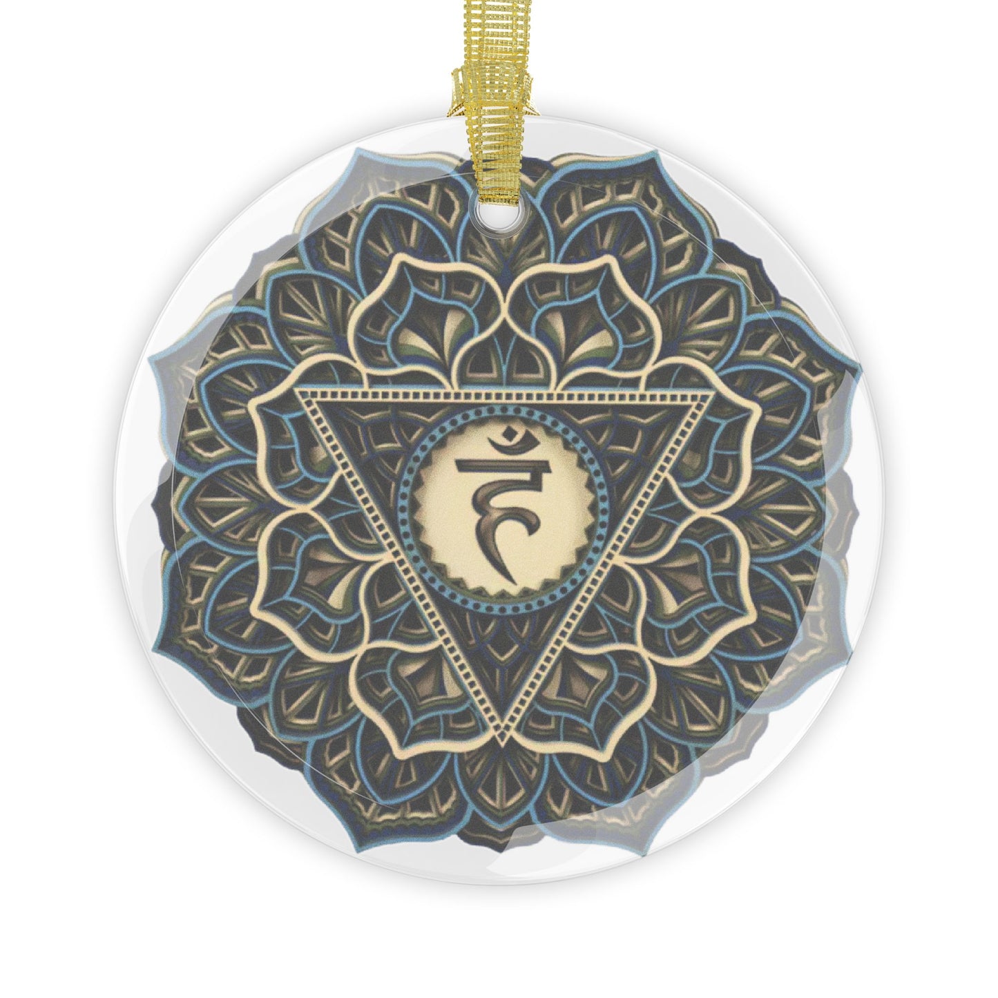 Throat Chakra Mandala Design Glass Ornament