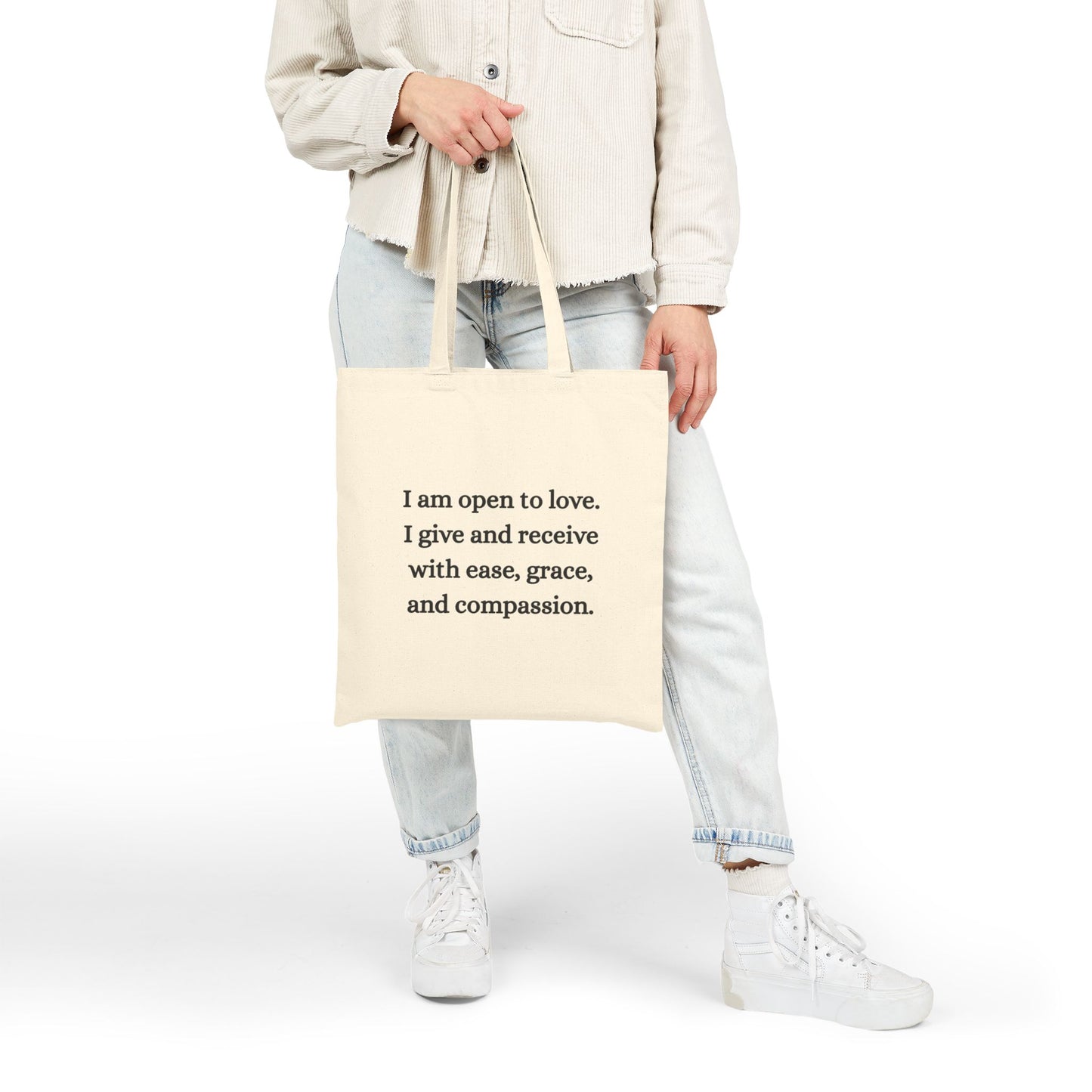 Heart Chakra Cotton Canvas Tote – “I Am Open to Love”