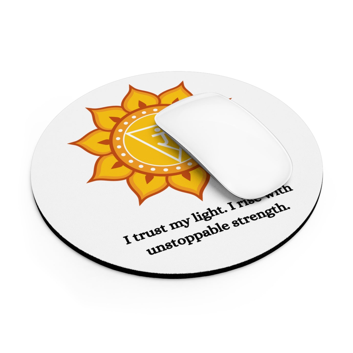 Solar Plexus Chakra Mouse Pad – Manipura Lotus Symbol with Strength & Confidence Affirmation