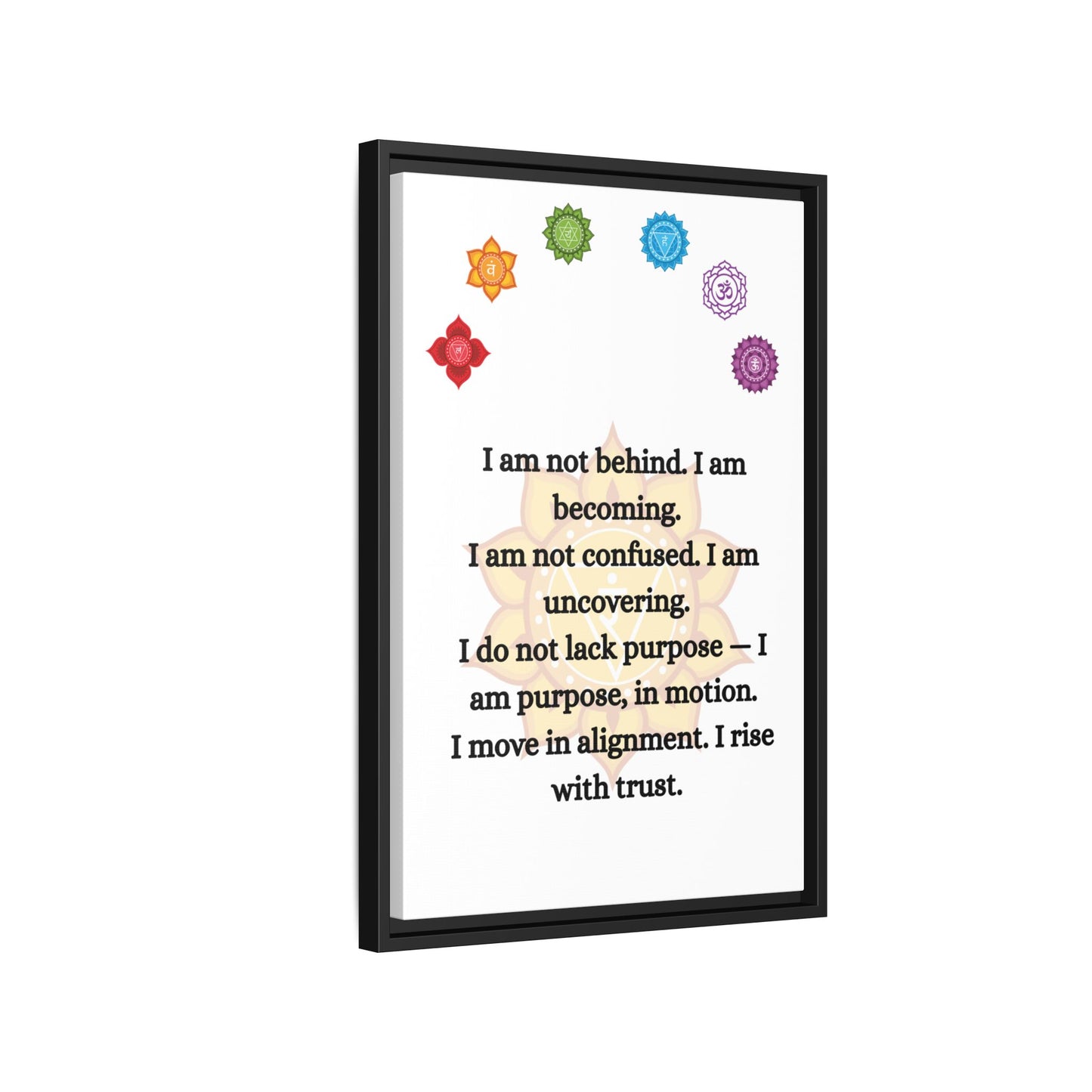 Chakra Alignment Canvas – “I Am Becoming” Affirmation Art (Framed)