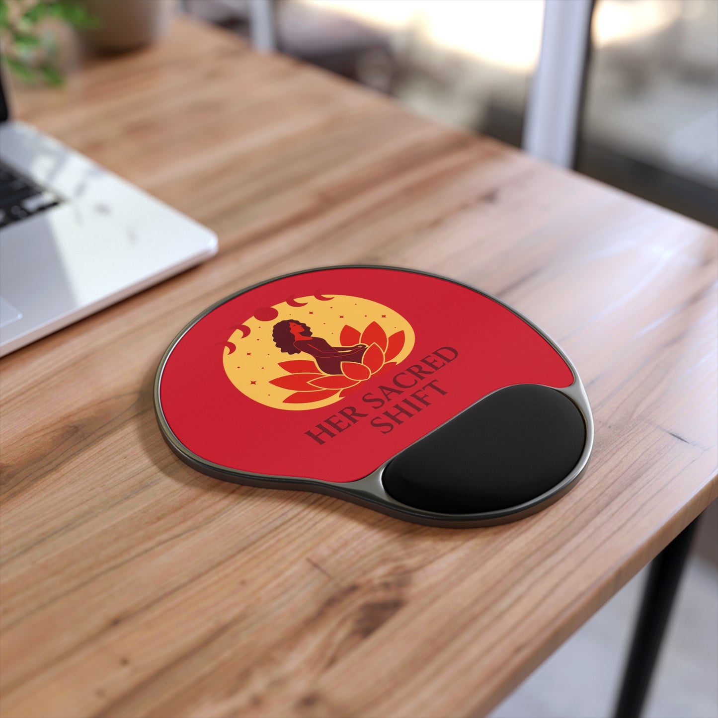 Her Sacred Shift Root Chakra Mouse Pad with Wrist Rest — Grounded Strength Edition