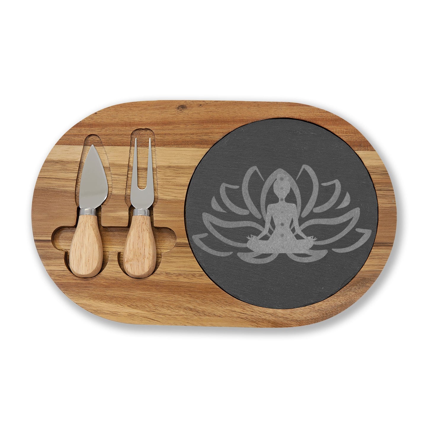 Sacred Hosting Charcuterie Board – Lotus Slate & Acacia Wood Set