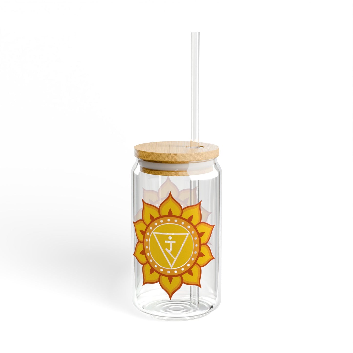 Solar Plexus Chakra Sipper Glass – 16oz Bamboo Lid & Straw