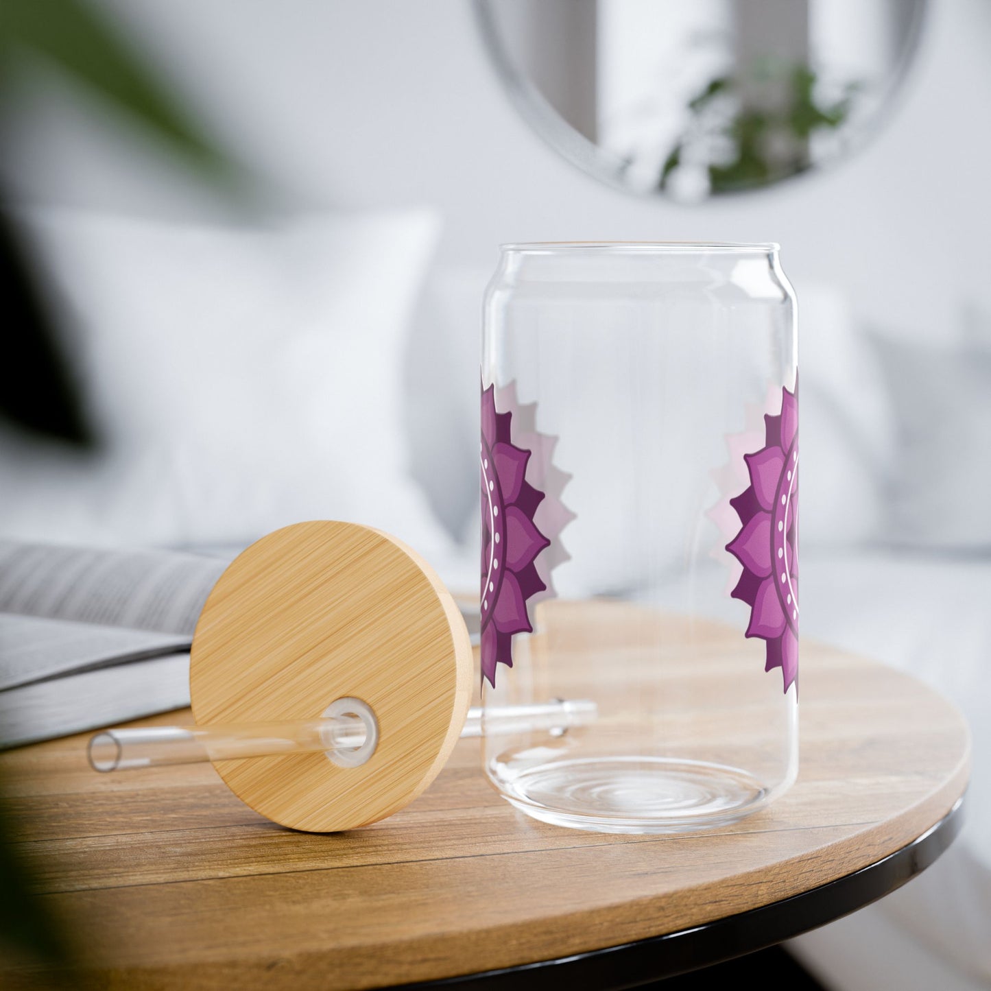 Crown Chakra Sipper Glass – 16oz Bamboo Lid & Straw