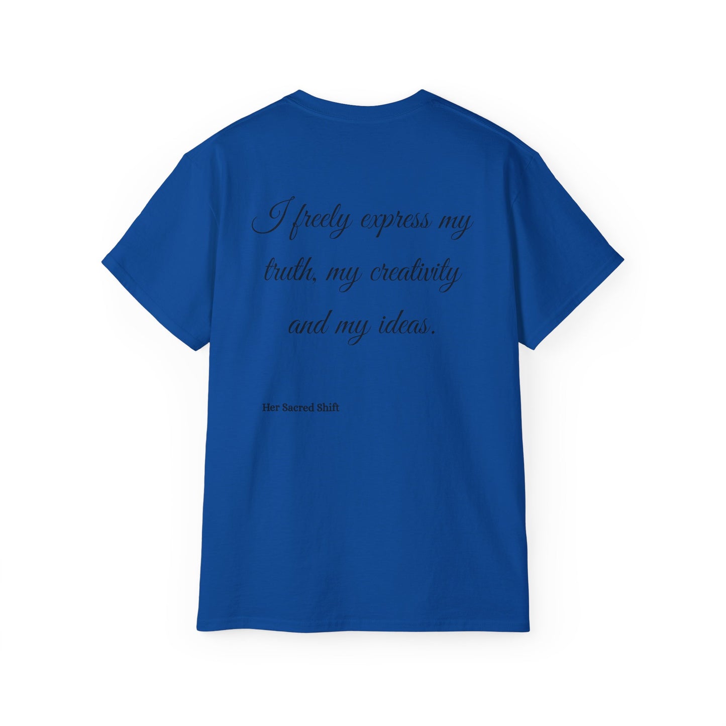 Throat Chakra Affirmation Tee – “I Freely Express My Truth” | Her Sacred Shift