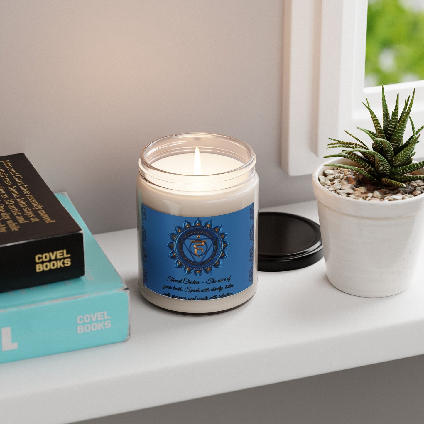 Throat Chakra Candle – Clean Cotton Scented Soy Candle, 9oz.