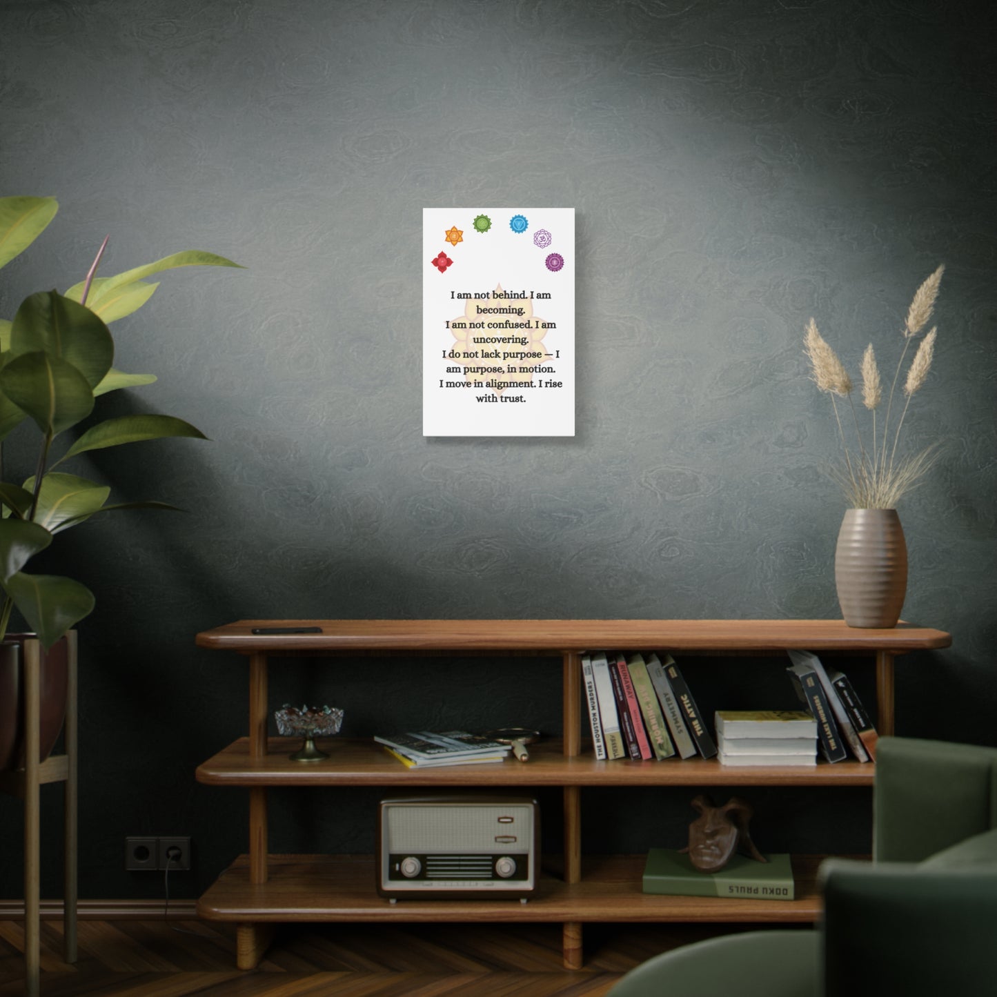 Chakra Alignment Canvas – “I Am Becoming” Affirmation Art (Unframed)