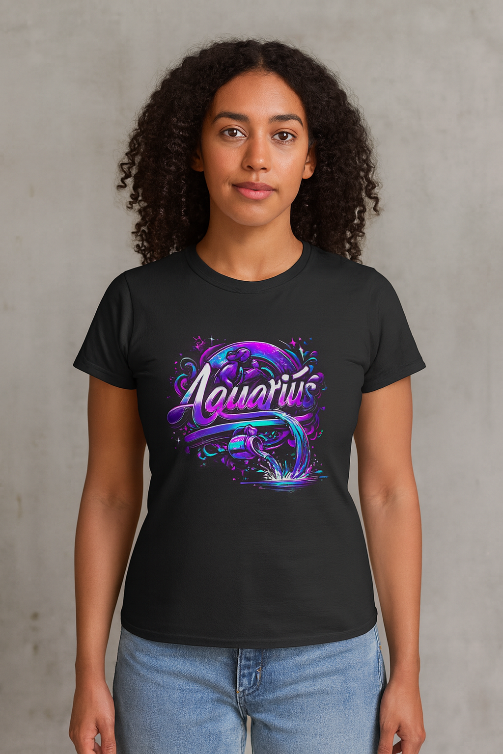 Aquarius Zodiac T-Shirt – Bold Black & White Design 1