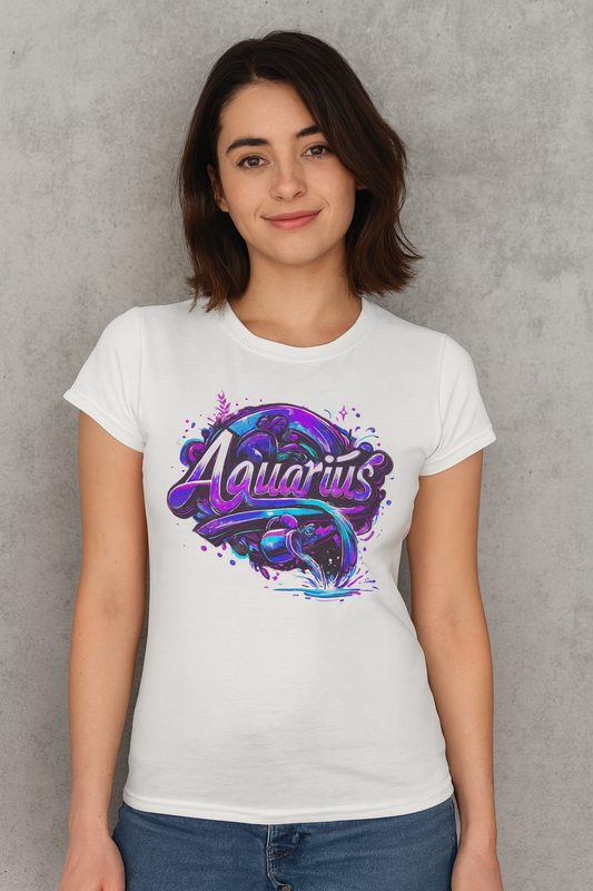 Aquarius Zodiac T-Shirt – Bold Black & White Design 1
