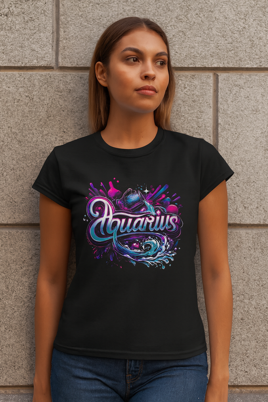 Aquarius Zodiac T-Shirt – Bold Black & White Design 2