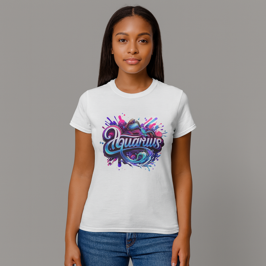 Aquarius Zodiac T-Shirt – Bold Black & White Design 2