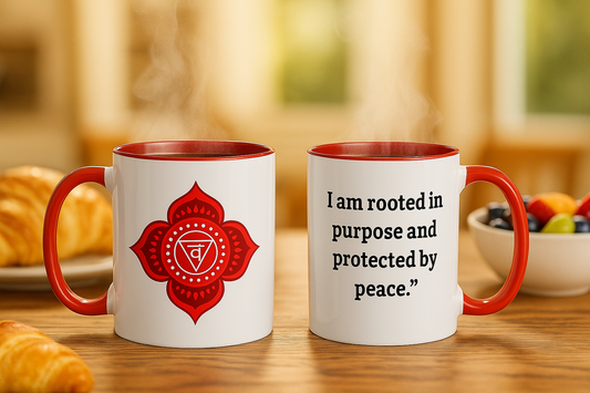 Root Chakra Mug – I Am Rooted in Purpose and Protected by Peace (11oz / 15oz)