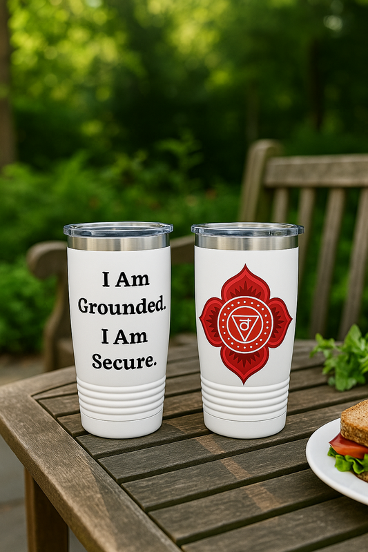 Root Chakra Stainless Steel 20oz Tumbler – Grounding & Stability (White)