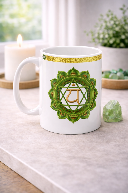 Heart Chakra Mug – Open in Love & Harmony (Golden Collection, 11oz)