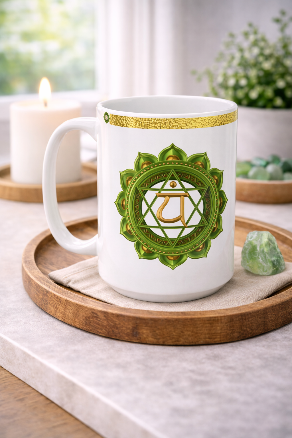 Heart Chakra Mug – Open in Love & Harmony (Golden Collection, 15oz)