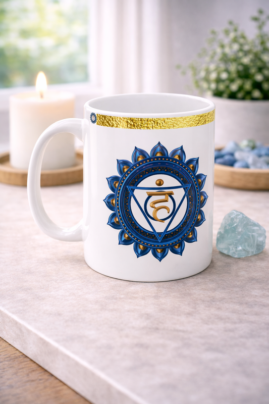 Throat Chakra Mug – Speaking with Clarity & Truth (Golden Collection, 11oz)