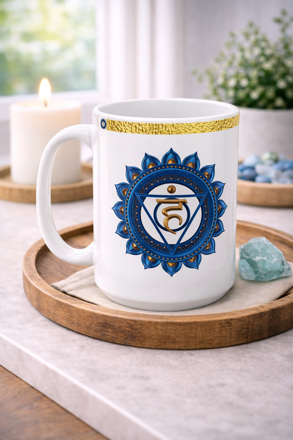 Throat Chakra Mug – Speaking with Clarity & Truth (Golden Collection, 15oz)