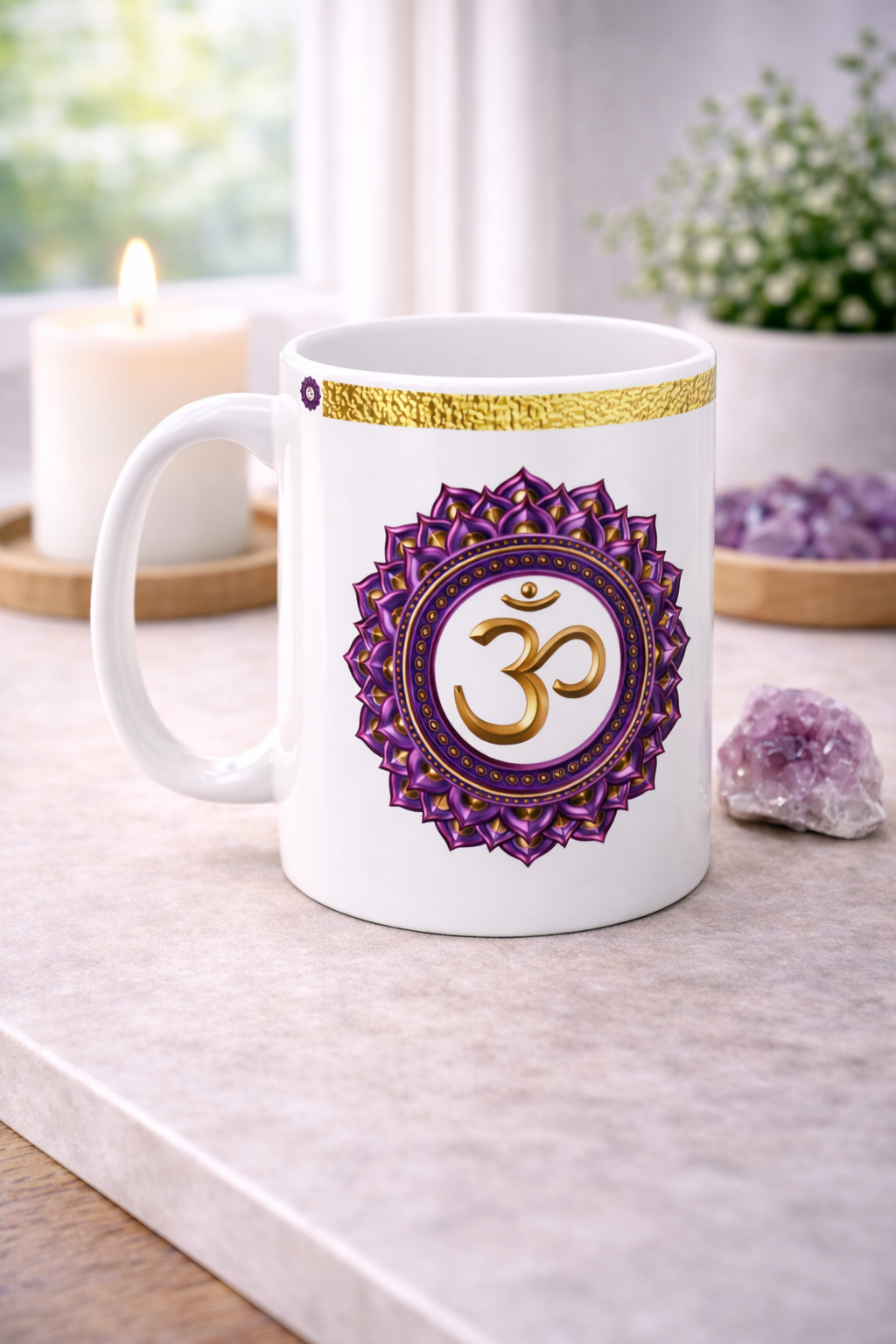 Crown Chakra Mug – Connected in Peace & Divinity (Golden Collection, 11oz)