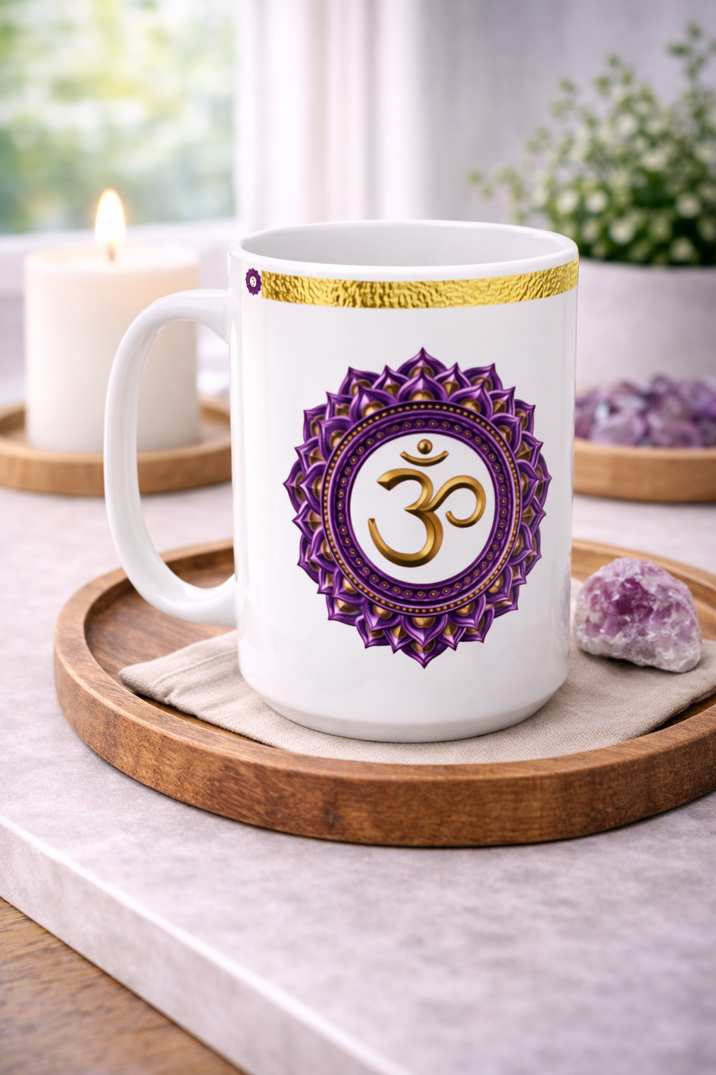 Crown Chakra Mug – Connected in Peace & Divinity (Golden Collection, 15oz)