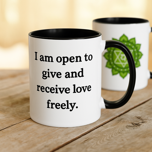 Heart Chakra Mug – I Am Open to Give and Receive Love Freely (11oz / 15oz)