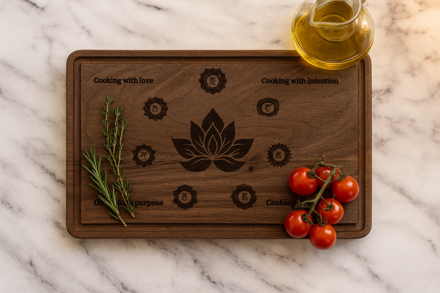 Sacred Lotus Chakra Cutting Board – Maple or Walnut | Cook with Intention, Love & Soul
