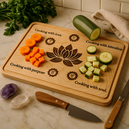 Sacred Lotus Chakra Cutting Board – Maple or Walnut | Cook with Intention, Love & Soul